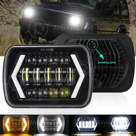 For Jeep Cherokee Xj 1984-2001 Wrangler Yj 1986-1995 5X7" 7X6 Led Headlight Halo EB-DRP