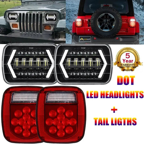 For Jeep Wrangler Yj 1987-1995 Led Headlights + Tail Lights Turn Signal Combo 4X EB-DRP