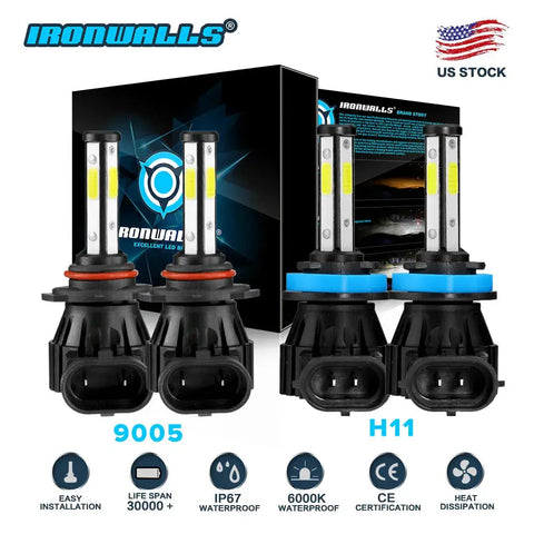 For Kenworth T680 T880 2013-2019 4-Sided Led Headlight Kit Bulbs High / Low Beam EB-DRP