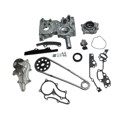 For Toyota 2.4 22Re Pickup Timing Chain Kit Cover W/ Steel Rail Oil Water Pump BLACKHORSERACING