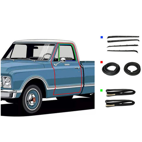 Front Door Window Run Sweep Felts Weatherstrip Seals Kit Set For Gmc Chevy Truck BLACKHORSERACING