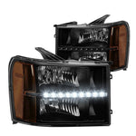 Gmc/Sierra 07-14 Crysty Led Black Housing Headlights /W Amber Corner Lights DNA MOTORING