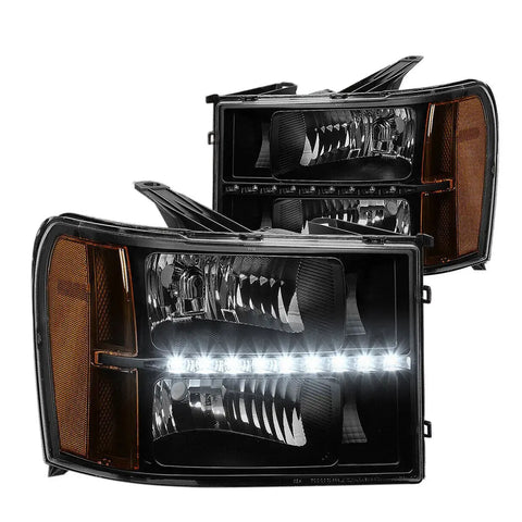 Gmc/Sierra 07-14 Crysty Led Black Housing Headlights /W Amber Corner Lights DNA MOTORING