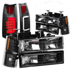 Gmt400 Chevy C10 Black 8Pc Headlight+Bumper+Signal+Smoked 3D Led Tail Light DNA MOTORING