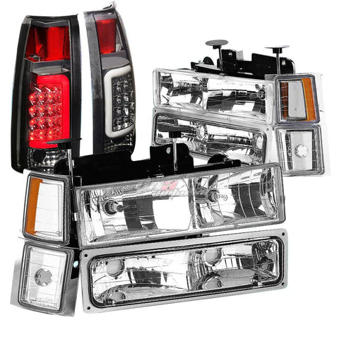 Gmt400 Chevy C10 Chrome 8Pc Headlight+Bumper+Signal+Smoked 3D Led Tail Light DNA MOTORING