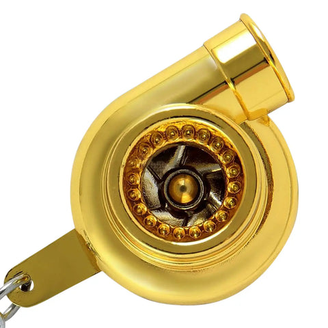 Gold Spinning Turbine Mini Turbo Charger Turbocharger Metal Keychain Key Ring DNA MOTORING