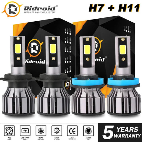H11 H7 Led Headlight Bulb Kit High Low Combo Beam Super Bright 6000K Xenon White EB-DRP