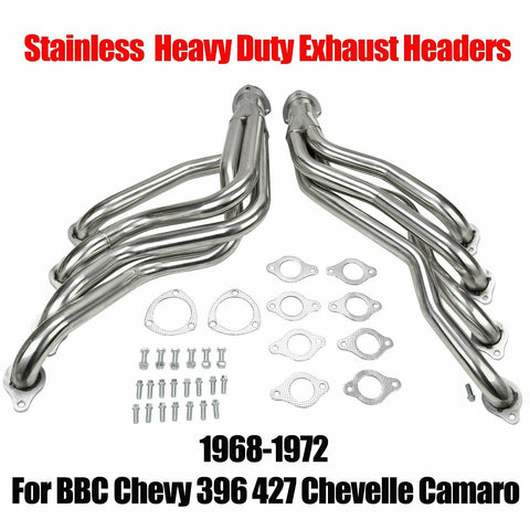 Heavy Duty Headers Coated Fit 1968-1972 BBC Chevy 396 427 Chevelle Camaro Silver F1 Racing
