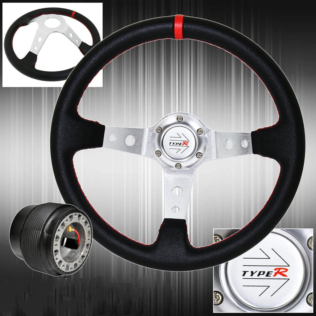 Hub For 8698 Rx7 Deep Dish Black Steering Wheel Silver Center Red Sti