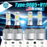 Ironwalls Led Headlights Bulbs Combo 9005+H11 High Low Beam 600000Lm White 6000K EB-DRP