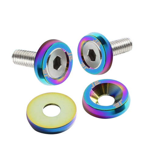 J2 10Pc Neo Chrome Aluminum Front/Rear Fender/Engine/Bumper/Bracket Washer Kit DNA MOTORING