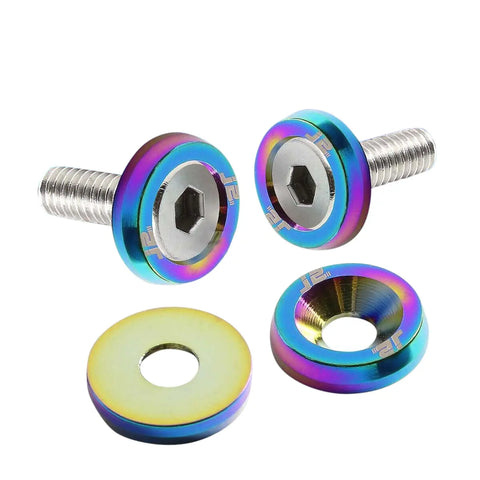 J2 6Pc Neo Chrome M8X1.25 Front/Rear Fender/Engine Bay/Bumper/Bracket Washer Kit DNA MOTORING