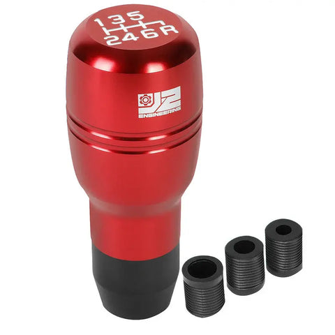 J2 Aluminum Barrel Cylindrical 6-Speed MT Red Shift Knob w/M8/M10/M12 Adapter DNA MOTORING
