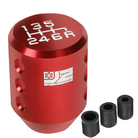 J2 Aluminum Cylindrical Design 6-Speed MT Red Shift Knob w/M8/M10/M12 Adapter DNA MOTORING