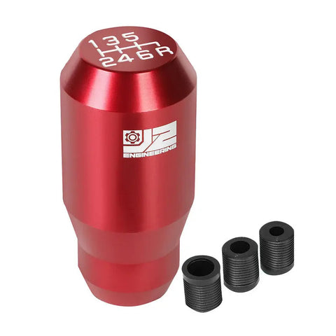 J2 Aluminum Cylindrical Shape 6-Speed MT Red Shift Knob w/ M8/M10/M12 Adapter DNA MOTORING
