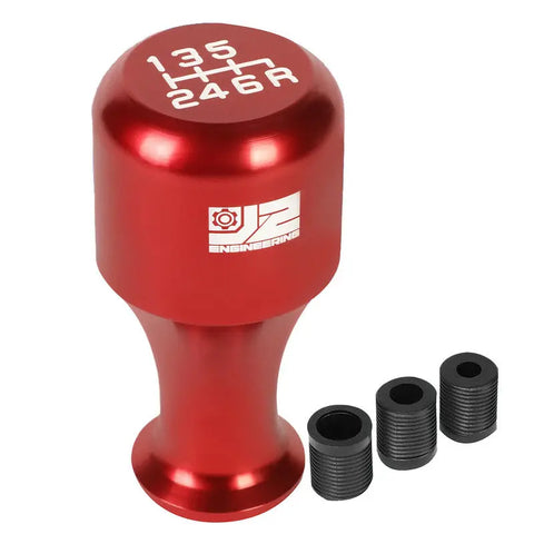 J2 Aluminum Cylindrical Style 6-Speed MT Red Shift Knob w/M8/M10/M12 Adapter DNA MOTORING