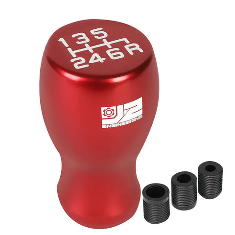 J2 Aluminum Flat Teardrop Shape 6-Speed MT Red Shift Knob w/M8/M10/M12 Adapter DNA MOTORING