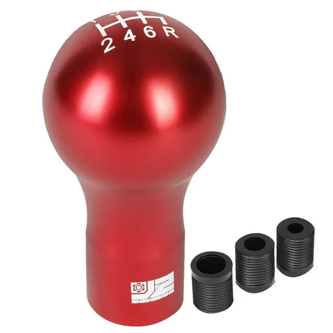 J2 Aluminum Spherical Teardrop 6-Speed MT Red Shift Knob w/M8/M10/M12 Adapter DNA MOTORING