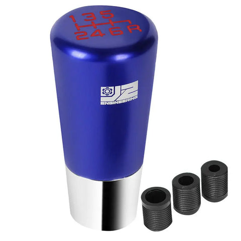 J2 Aluminum Tapered Cylindrical 6-Speed MT Blue Shift Knob w/M8/M10/M12 Adapter DNA MOTORING