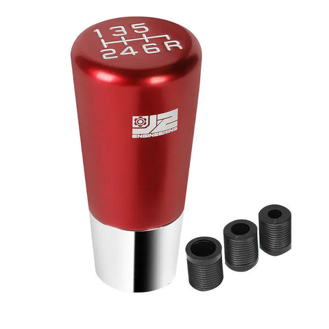 J2 Aluminum Tapered Cylindrical 6-Speed MT Red Shift Knob w/M8/M10/M12 Adapter DNA MOTORING