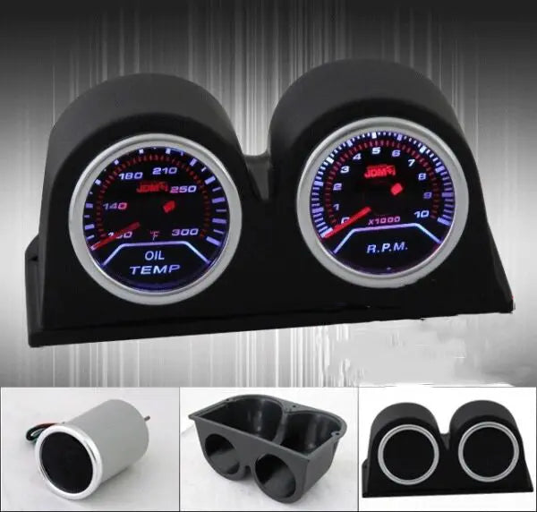 Jdm Vip Edm Kdm Oil Temperature + Tachometer Rpm Gauges + Duals Pods H