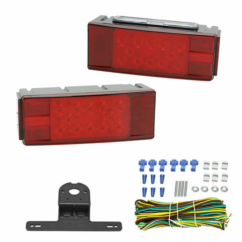 LED Trailer Boat Rectangle Stud Stop Turn Tail Lights Submersible Wire Harness F1 RACING