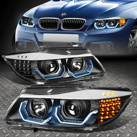 [Led 3D Crystal U-Halo]05-08 Bmw 3-Series E90 4-Dr Headlight/Lamps Black Speed Daddy