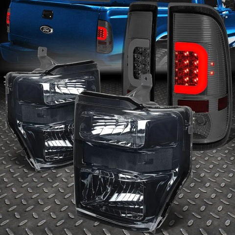 [Led Bar]2008-2010 Ford Super Duty Smoked Tail Light+Clear Signal Headlight Speed Daddy