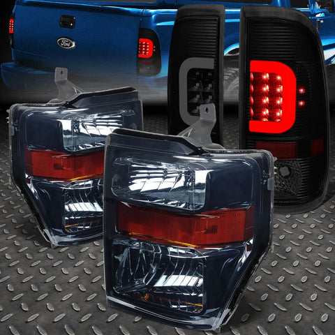 [Led Bar]2008-2010 Ford Super Duty Tinted Tail Light+Amber Signal Headlight Speed Daddy