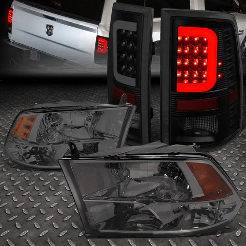 [Led C-Bar]2009-2017 Dodge Ram Tinted Tail Light+Amber Side Quad Headlight Speed Daddy