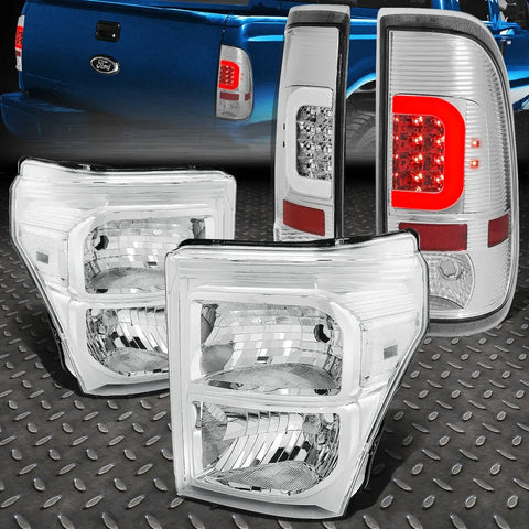 [Led C-Bar]2011-2016 Ford Super Duty Chrome Tail Light+Clear Side Headlight Speed Daddy
