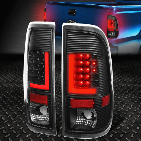 [Led Red L-Shape]90-97 Ford F150 / Super Duty Tail Light Brake Lamp Black Speed Daddy