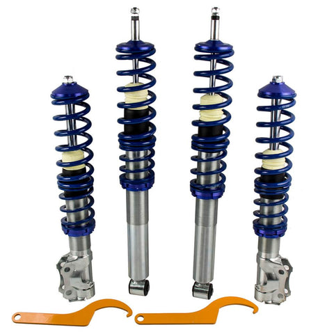 Lowering Suspension Coilover Kit compatible for VW MK2 / MK3 compatible for GOLF and JETTA - Blue Struts MaxpeedingRods