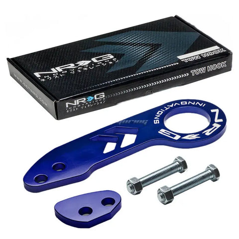 Nrg 10Mm 2.25"Opening Aluminum Blue Racing Towing Tow Hook Rear+Bolts Kit DNA MOTORING