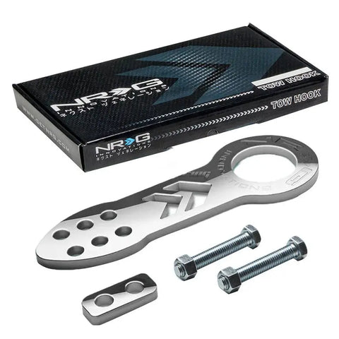Nrg 10Mm 2.25"Opening Aluminum Chrome Racing Towing Tow Hook Front+Bolts Kit DNA MOTORING