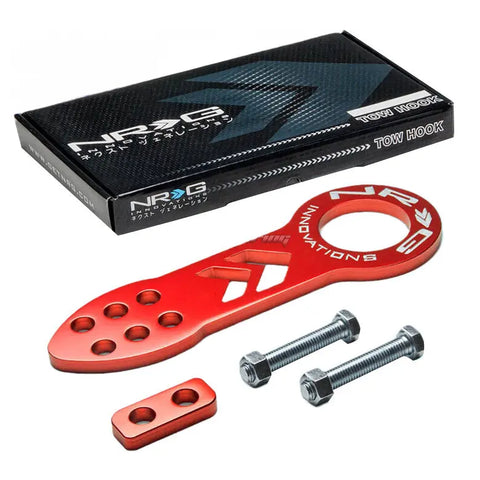 Nrg 10Mm 2.25"Opening Aluminum Red Racing Towing Tow Hook Front+Bolts Kit DNA MOTORING