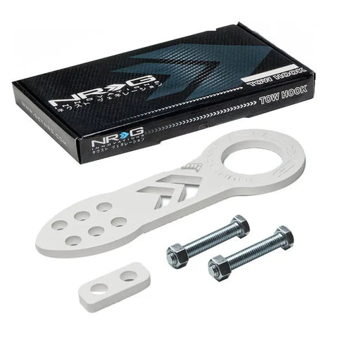 Nrg 10Mm 2.25"Opening Aluminum White Racing Towing Tow Hook Front+Bolts Kit DNA MOTORING