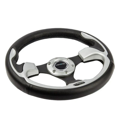Nrg 320Mm Pilota Series Jdm Racing/Sport Leather Steering Wheel Silver Inserts DNA MOTORING