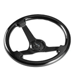Nrg 350Mm 3" Deep Dish Bright Classic Black Wood Steering Wheel Black Center DNA MOTORING