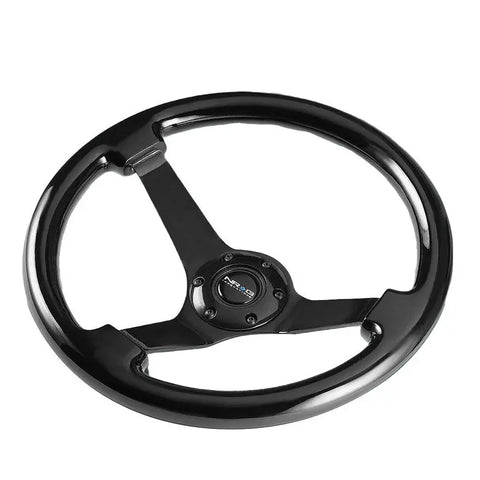 Nrg 350Mm 3" Deep Dish Bright Classic Black Wood Steering Wheel Black Center DNA MOTORING