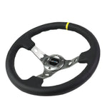 Nrg Reinforced Rst-006Gm-Y 350Mm 3"Deep Dish Black Leather Racing Steering Wheel DNA MOTORING