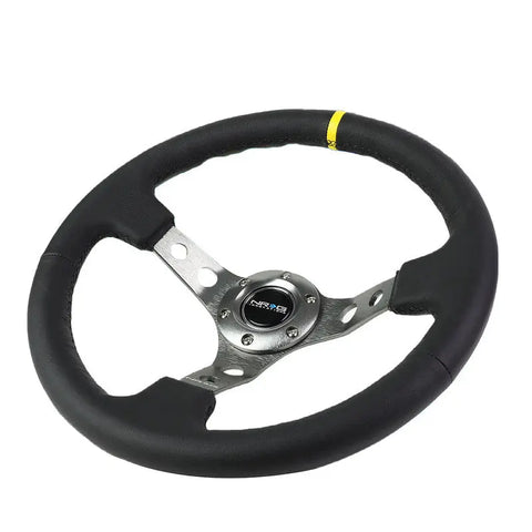 Nrg Reinforced Rst-006Gm-Y 350Mm 3"Deep Dish Black Leather Racing Steering Wheel DNA MOTORING
