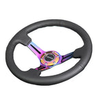 Nrg Rst-018R-Mcbs 350Mm 3"Deep Dish Neo Chrome 3-Spokes Leather Steering Wheel DNA MOTORING