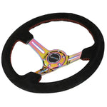 Nrg Rst-018S-Mcrs 350Mm 3"Deep Neo Chrome Spoke Suede Red Stitch Steering Wheel DNA MOTORING