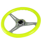 Nrg St-015Ch-Nyw 350Mm Chrome Spoke Neon Yellow Wood Grain Grip Steering Wheel DNA MOTORING