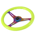 Nrg St-015Mc-Nyw 350Mm Neo Chrome Spoke Neon Yellow Wood Grain Steering Wheel DNA MOTORING