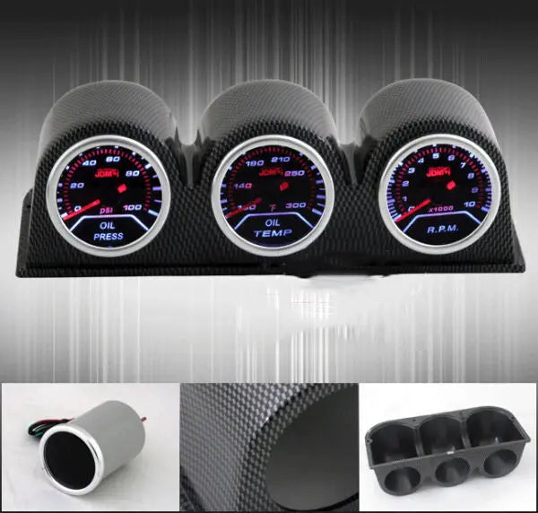 Oil Pressure Temperature + Tachometer Gauges +Carbon Fiber Dash Mount