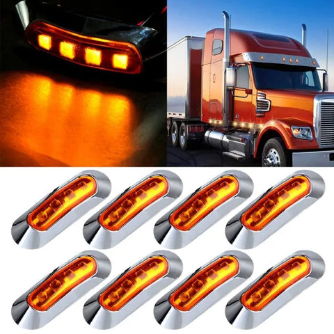 Pack of 8 Clearance Lamp Side Marker Truck Trailer w Chrome Cover Bezel 4LED ECCPP