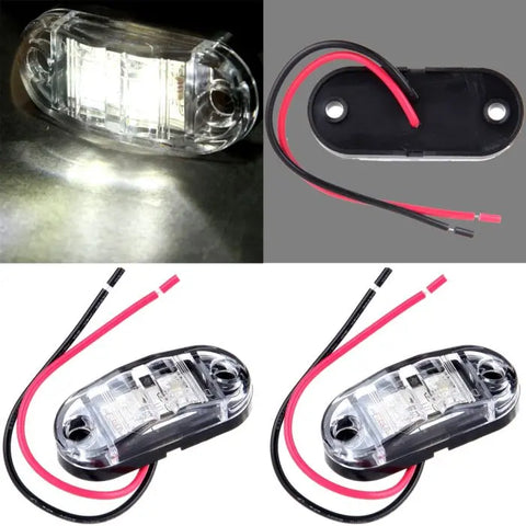 Pair 2.5" Clearance White Oval Led Lamp 2 Diode Trailer Truck Side Marker Light ECCPP