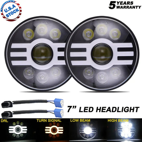 Pair 7 Inch Round Led Headlights Hi-Lo Beam For Freightliner Coronado 2001-2016 EB-DRP